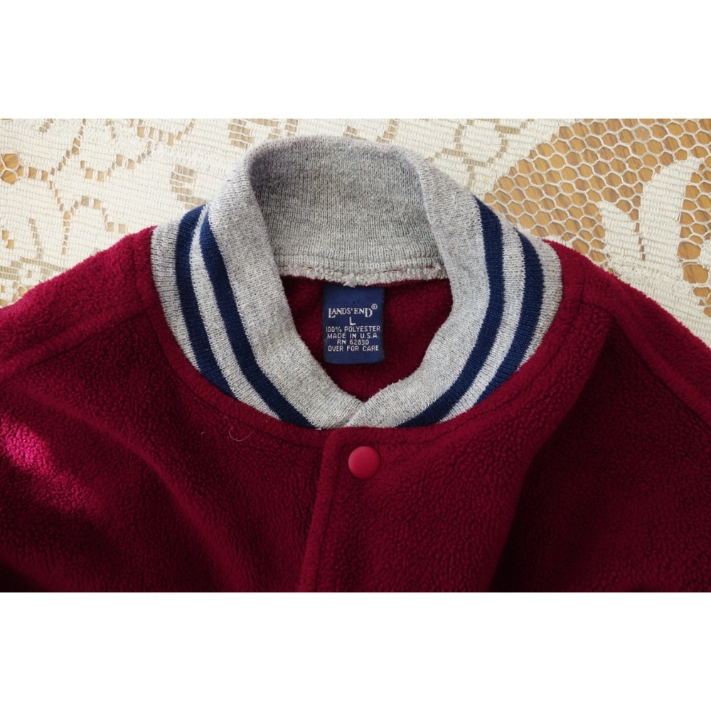 Vintage Maroon Navy Blue Fleece Baseball Jacket S - Picture 3 of 3